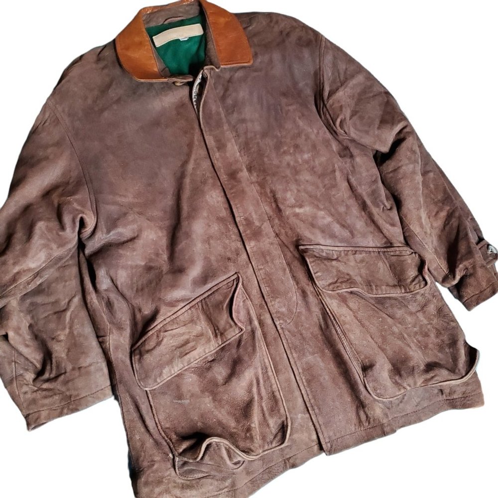 Vintage 1990s McKenzie Tribe Men's Brown Suede Button Up Winter Hunting Coat L